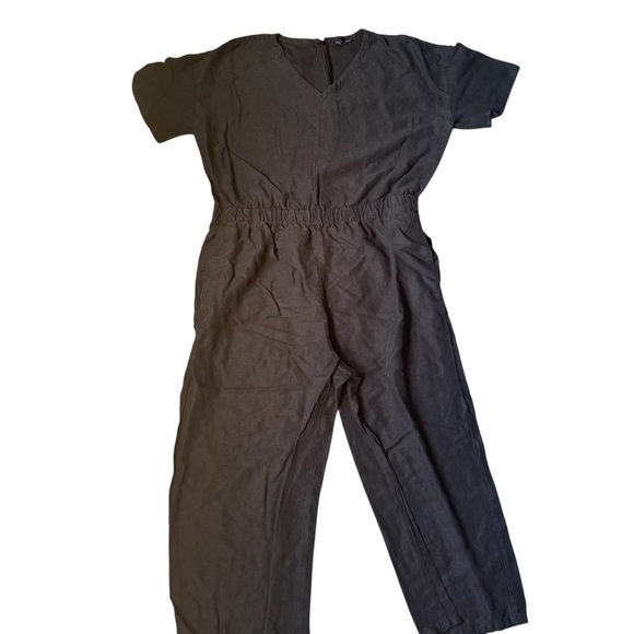 Eileen Fisher Pants - Eileen Fisher Black Short-Sleeve V-Neck Linen-Blend Jumpsuit